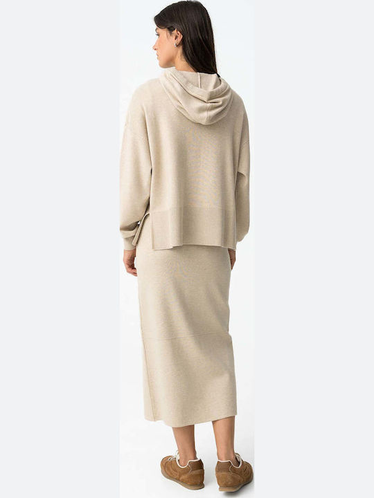 High Waist Maxi Skirt Beige