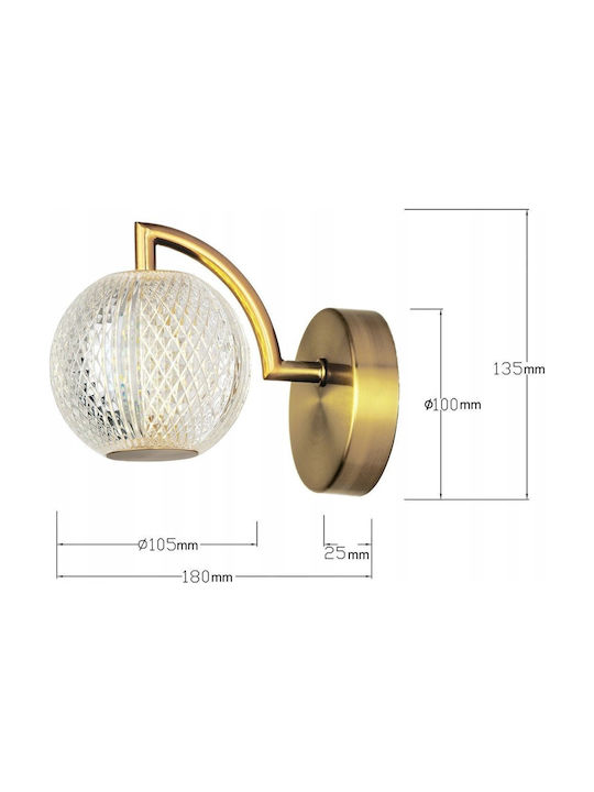 Light Prestige Модерно Стенно Осветително Тяло с Вграден LED и Студена Бяла Светлина Златисто 18см.