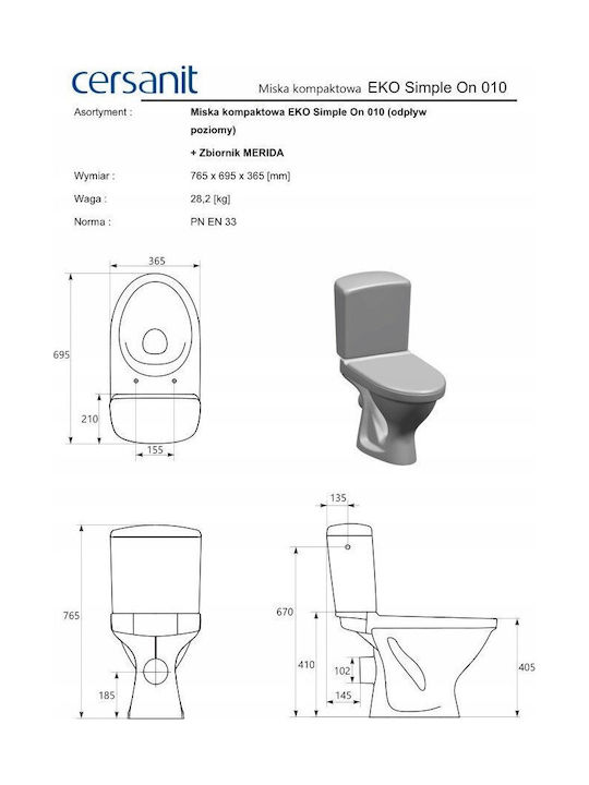 Cersanit Floor-Standing Toilet Rimless with Duroplast Cover White 5907753256942 Cersanit Floor-Standing Toilet Rimless with Duroplast Cover White 5907753256942