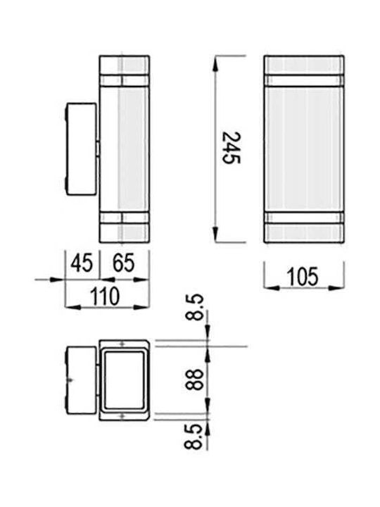 Gtv Wall Lamp with GU10 Socket Black 24.5x10.5x11cm Gtv Wall Lamp with GU10 Socket Black 24.5x10.5x11cm