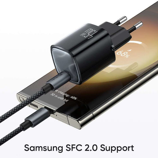 Mcdodo GaN Handyladegerät mit USB-C Ausgangsanschluss und Kabel USB-C - USB-C 45W Stromlieferung Schwarz (Nano Series CH-4433)