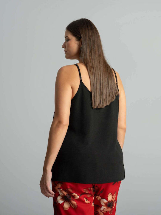Bluza Damă Cu Bretele Și Decolteu În V Neagră