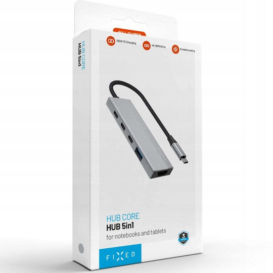 Fixed USB-C Докинг станция с HDMI 4K PD Сив (FIXHU-CR-GR)