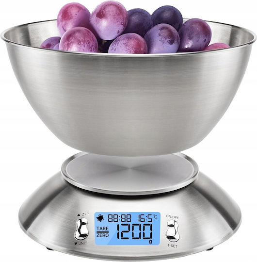 LTC Audio Digitale Küchenwaage mit Eimer bis 5kg Silber