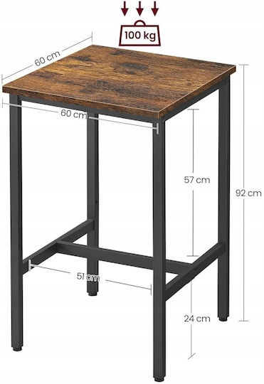 Lbt25x Square Wooden Bar Table with Metal Frame 69x69cm