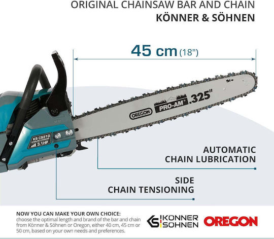 Könner & Söhnen Gasoline Chainsaw 3.1hp with 45cm Blade and Easy Start