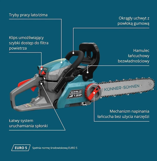 Könner & Söhnen Gasoline Chainsaw 35cc 5.6kg with 35cm Blade and Easy Start