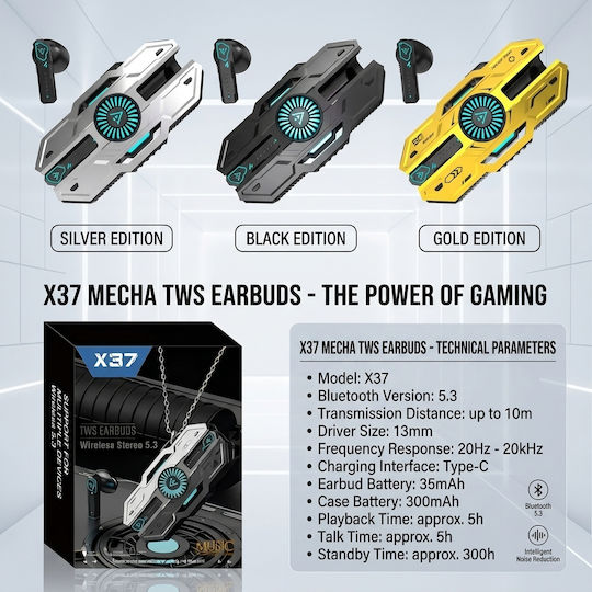 CYXG X37 Ohrstöpsel Bluetooth Kopfhörer mit Ladekoffer Schwarz