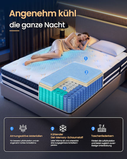 Vasagle Saltea Anatomică Dublă Roll Pack 140x200x25cm cu Arcuri Încapsulate