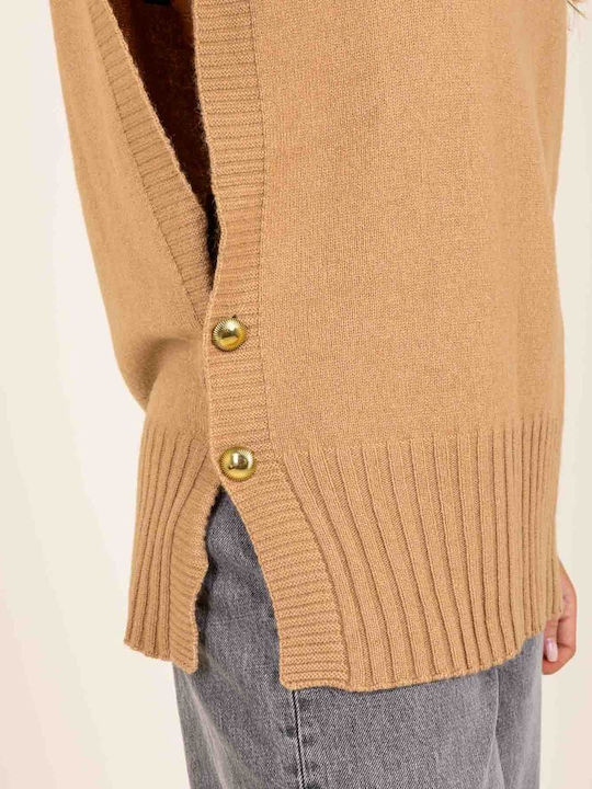 Women's Sleeveless Woolen Sweater Beige