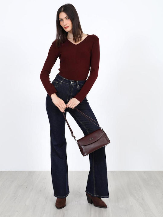 Women's Sweater with V-Neck Burgundy