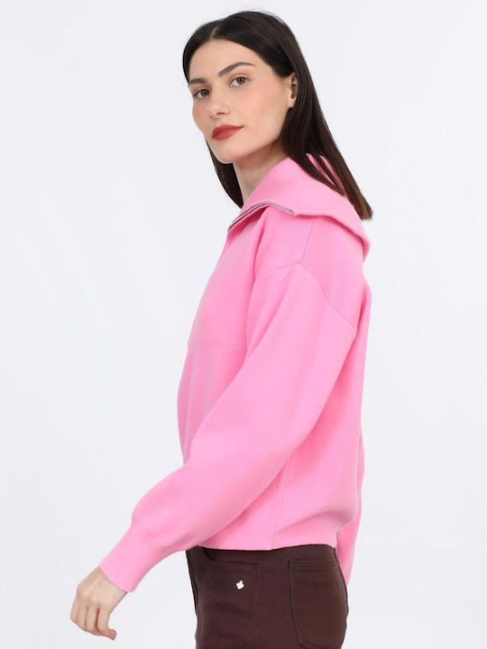Damen Pullover mit Reißverschluss Rosa