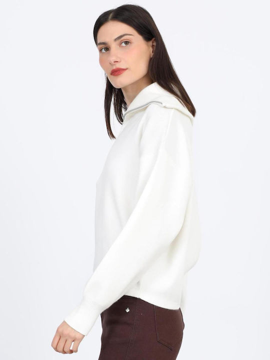 Damen Pullover mit Reißverschluss Weiß