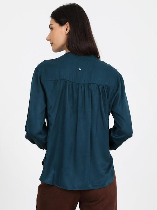 Damen Bluse mit V-Ausschnitt Petrol