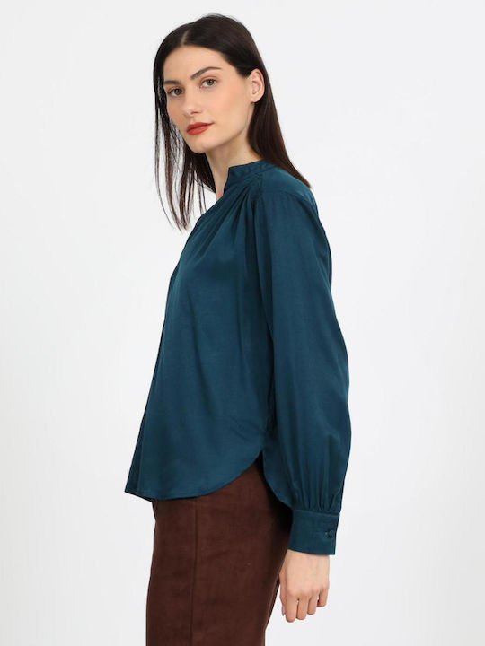 Damen Bluse mit V-Ausschnitt Petrol