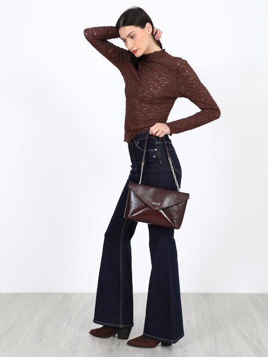 Damen Bluse mit Spitze Braun