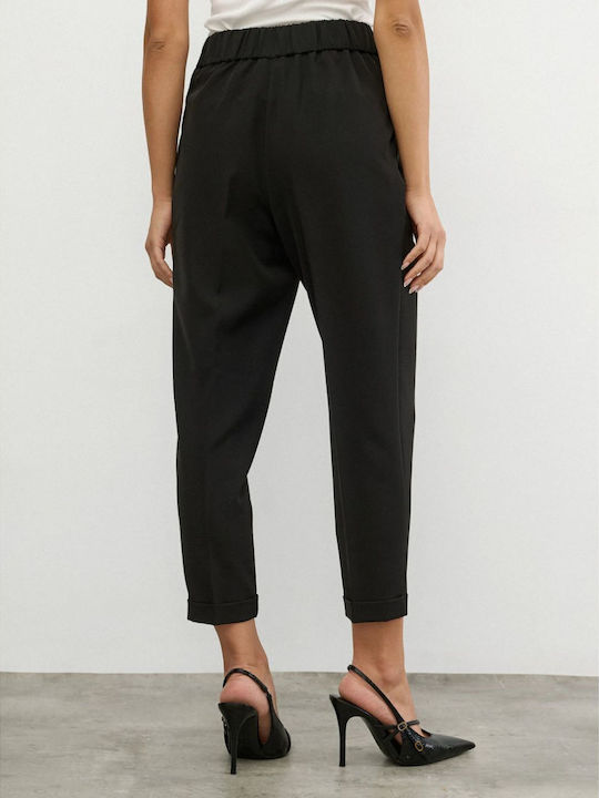 Women's Fabric Trousers with Elastic Black