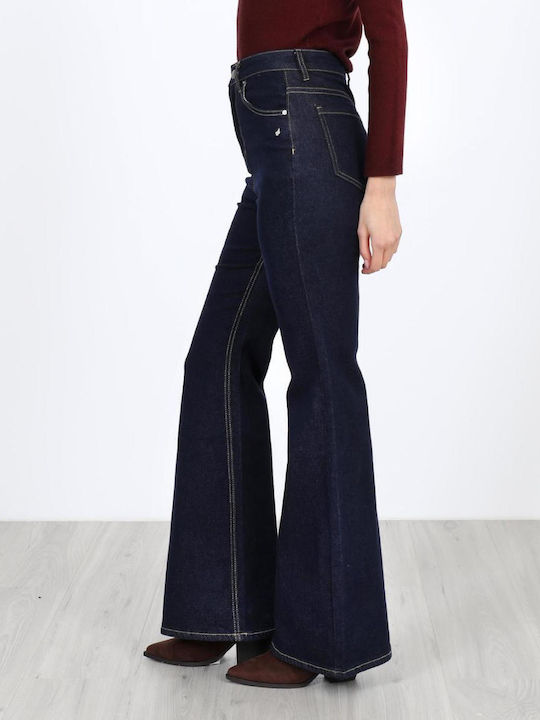 Women's Fabric Flared Trousers Dark Blue
