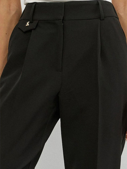 Women's Fabric Trousers with Elastic Black