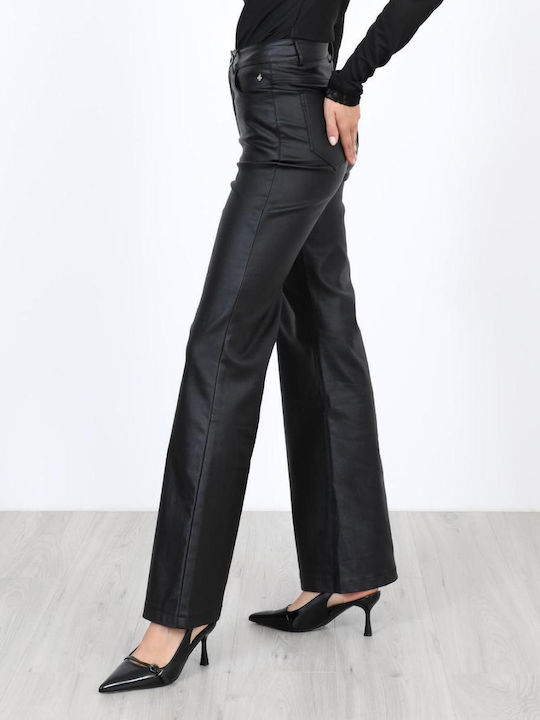 Women's Leather Flared Trousers Black