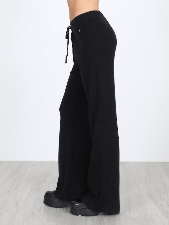 Women's Fabric Trousers with Elastic Black