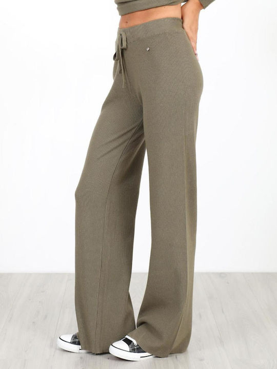 Women's Fabric Trousers with Elastic Khaki