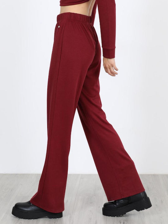 Women's Fabric Trousers with Elastic Burgundy