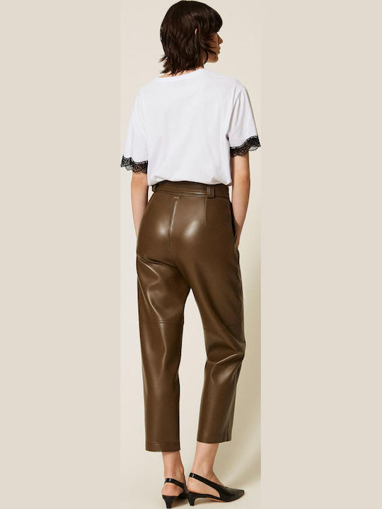 Women's Leather Trousers in Straight Leg Style Green