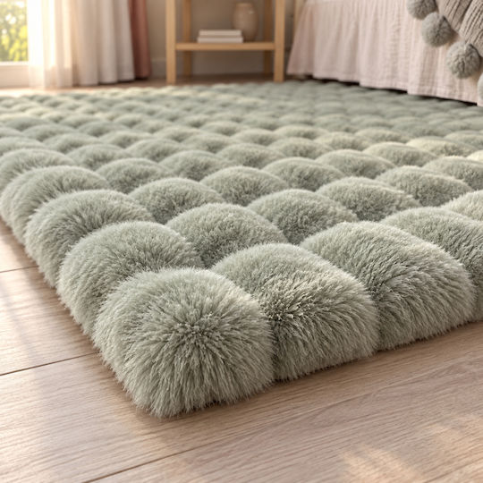 My Home Luxury Bubble Rutschfester Teppich Flur Pelzig Grün 60x150cm