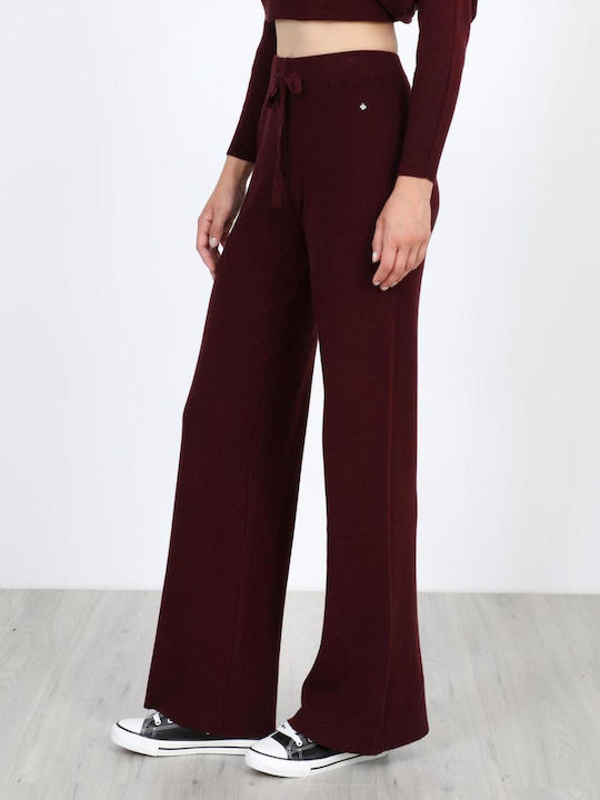 Women's Fabric Trousers with Elastic Burgundy
