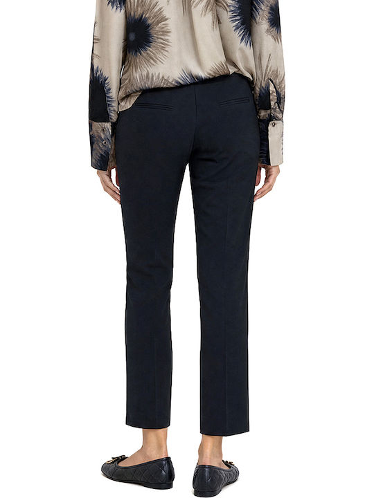MY T Women's Fabric Capri Trousers with Elastic in Slim Fit Blue