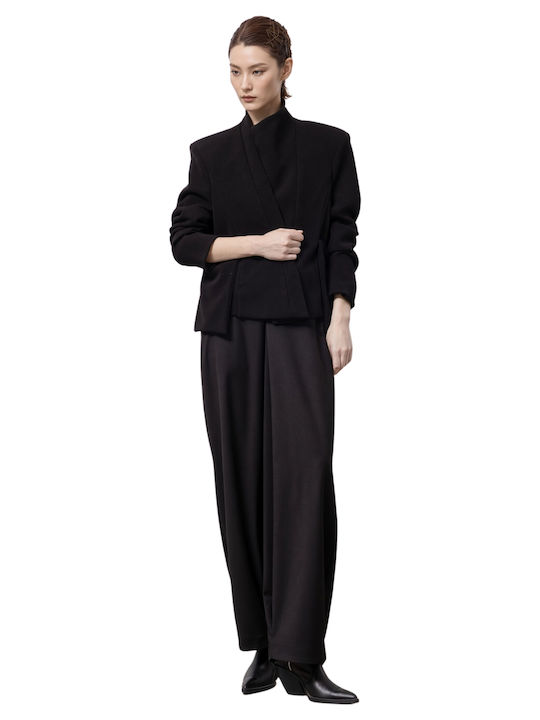 Women's Fabric Trousers in Loose Fit Black