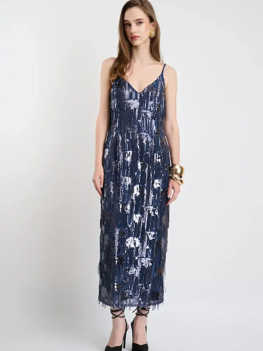 Sommer Maxi Abendkleid Slip Dress Satin Blau