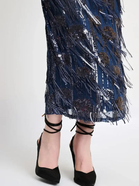 Sommer Maxi Abendkleid Slip Dress Satin Blau