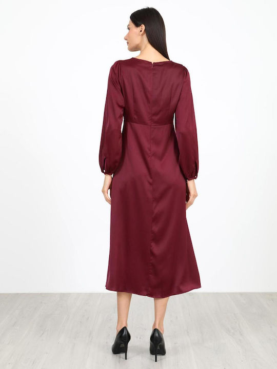 Sommer Midi Abend Hemdkleid Wickel Satin Burgundisch