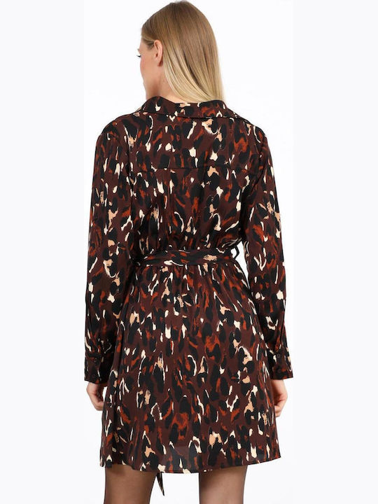 Summer Mini Shirt Dress Brown