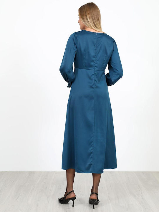 Sommer Midi Hemdkleid Satin Wickel Herstellerfarbe Petrol
