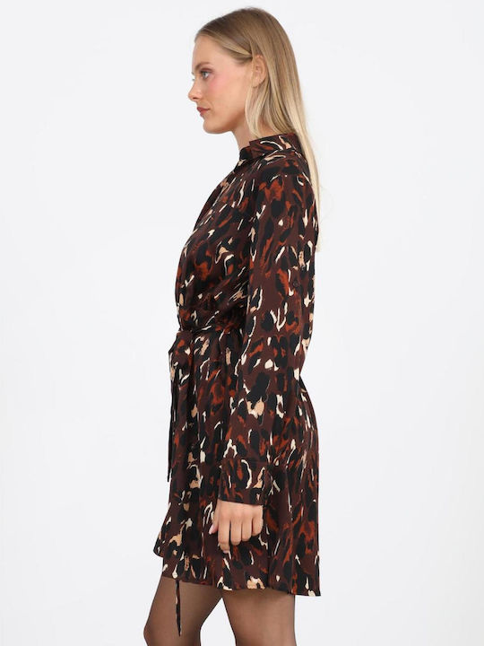 Summer Mini Shirt Dress Brown
