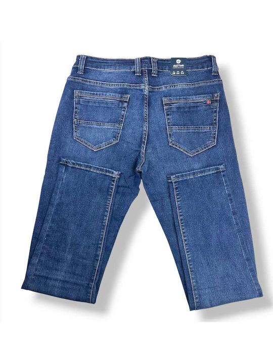 Мъжки Панталон Джинсов Еластичен Regular Straight Fit Син