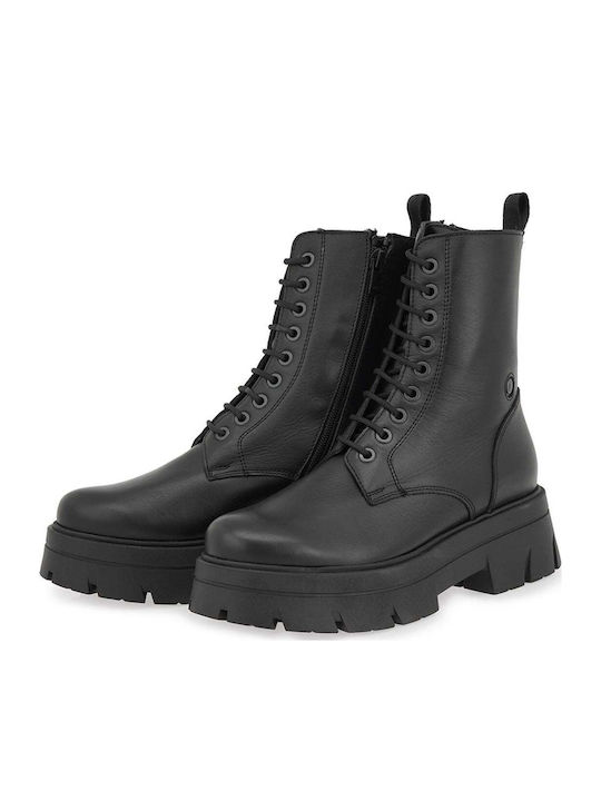 Leder Damen Stiefeletten mit Mittelhohem Absatz Schwarz