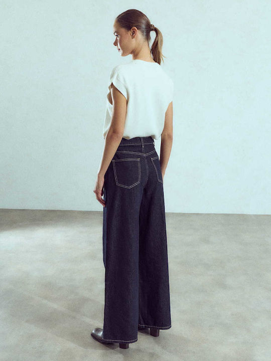 Celestino Γυναικείο Τζιν Wide Leg Βαμβάκι Loose Fit Σκούρο Μπλε