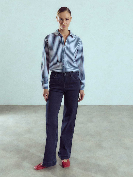 Celestino Γυναικείο Τζιν Wide Leg Βαμβάκι Loose Fit Σκούρο Μπλε