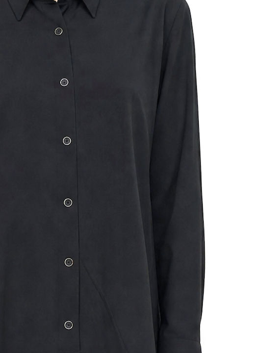 Langärmeliges Damen-Satin-Hemd Schwarz
