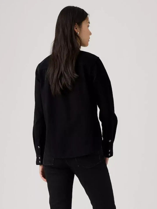 Western Langärmeliges Damen Denim Hemd Schwarz