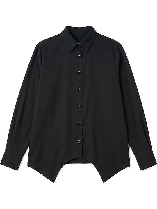 Langärmeliges Damen-Satin-Hemd Schwarz