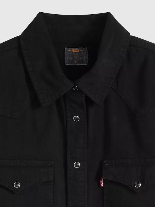 Western Langärmeliges Damen Denim Hemd Schwarz