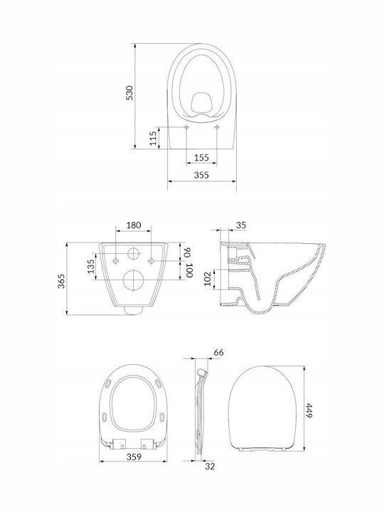Монтирана на стена тоалетна с Slim капак Duroplast Бяла 5901771091400
