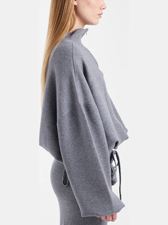Damen Langärmeliges Pullover mit Reißverschluss Grau 31001679-grau