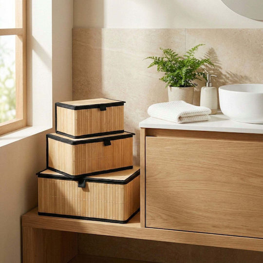 ikonka Bamboo Storage Basket with Brown Lid