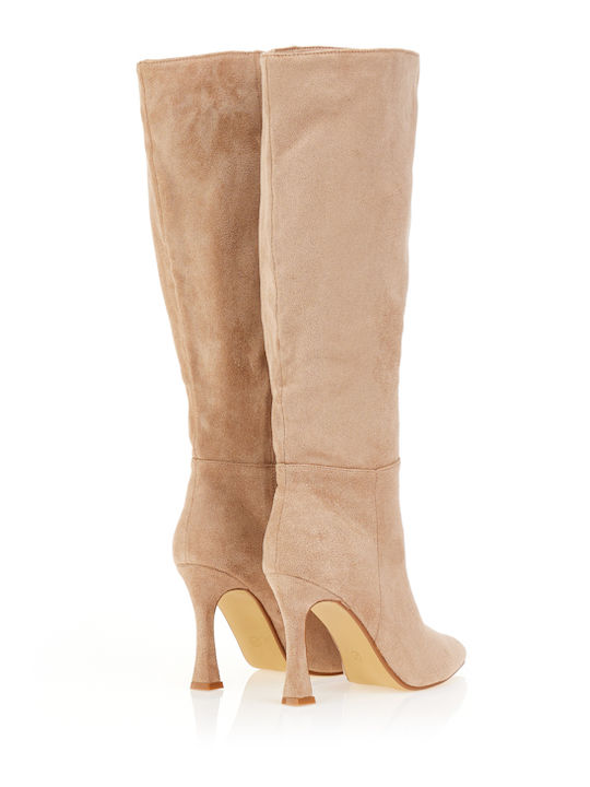 Wildleder Damenstiefel mit hohem Absatz Braun